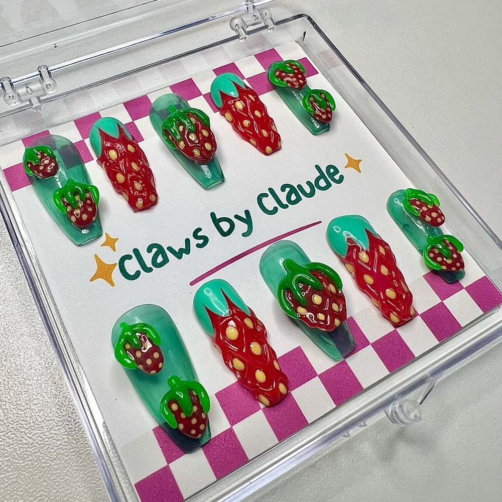 Custom Strawberry Press-On Nail Set
